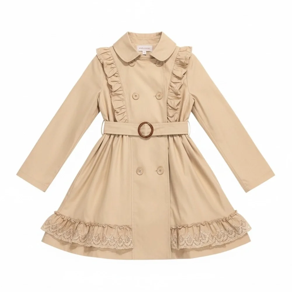 NWT Trish Scully Child Double Breast Lace Trench Coat, Size 7